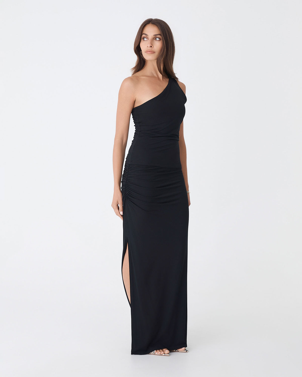 Kirsty Bamboo Ruched Skirt in black — side view 2