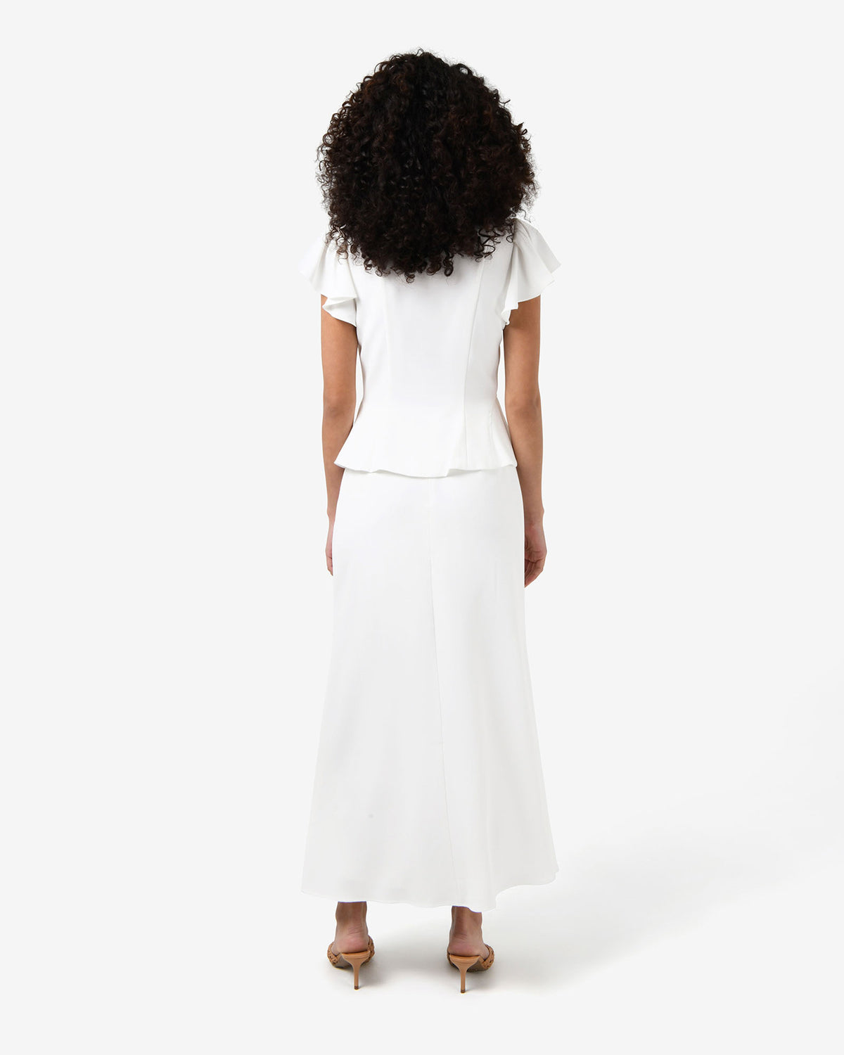 Carissa Flared Maxi Skirt in white — back view