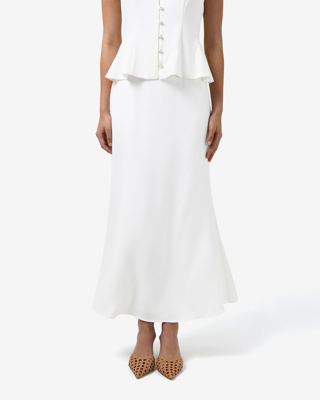 Carissa Flared Maxi Skirt in white — close-up view