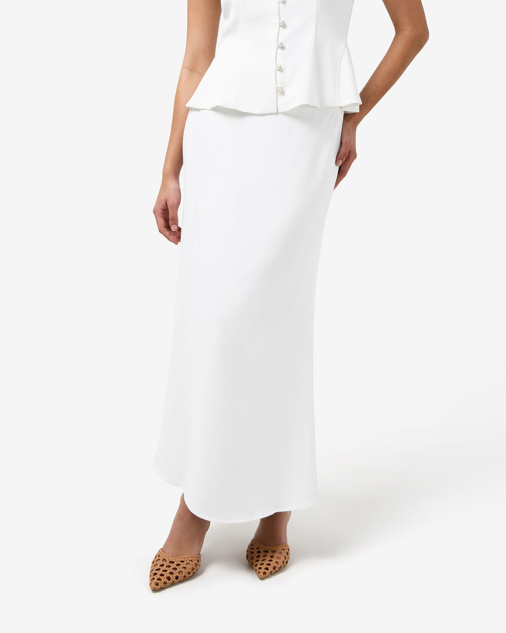 Carissa Flared Maxi Skirt in white — close-up view 2