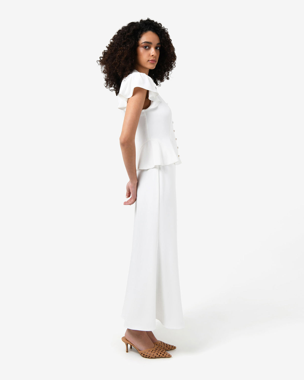 Carissa Flared Maxi Skirt in white — side view