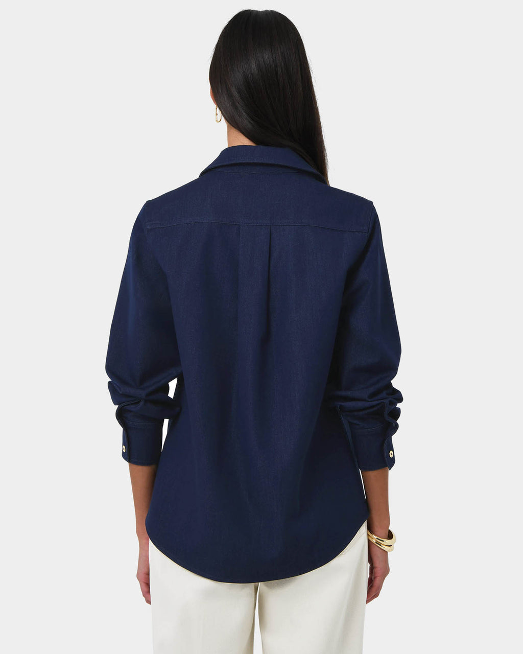 Ruka Button Shirt in dark indigo — back view