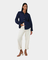 Ruka Button Shirt in dark indigo — full-length view