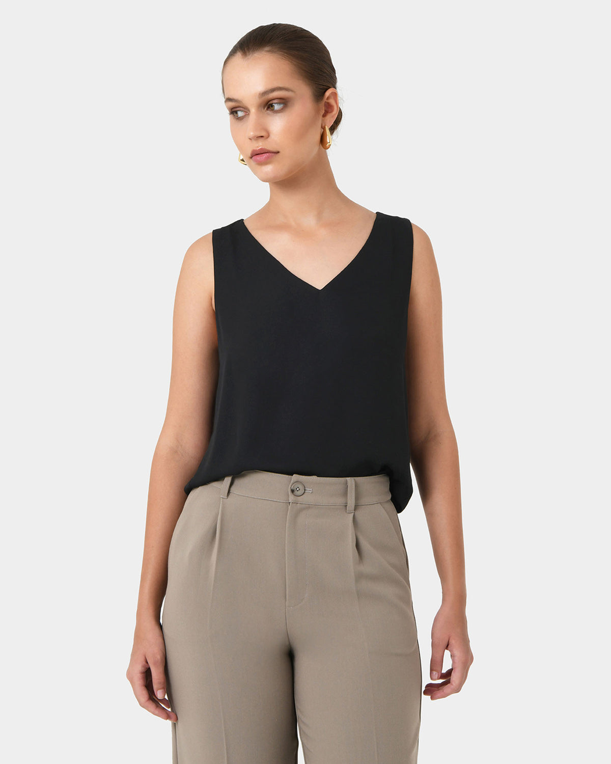 Blair V-neck Crop Top in black — close-up view 2