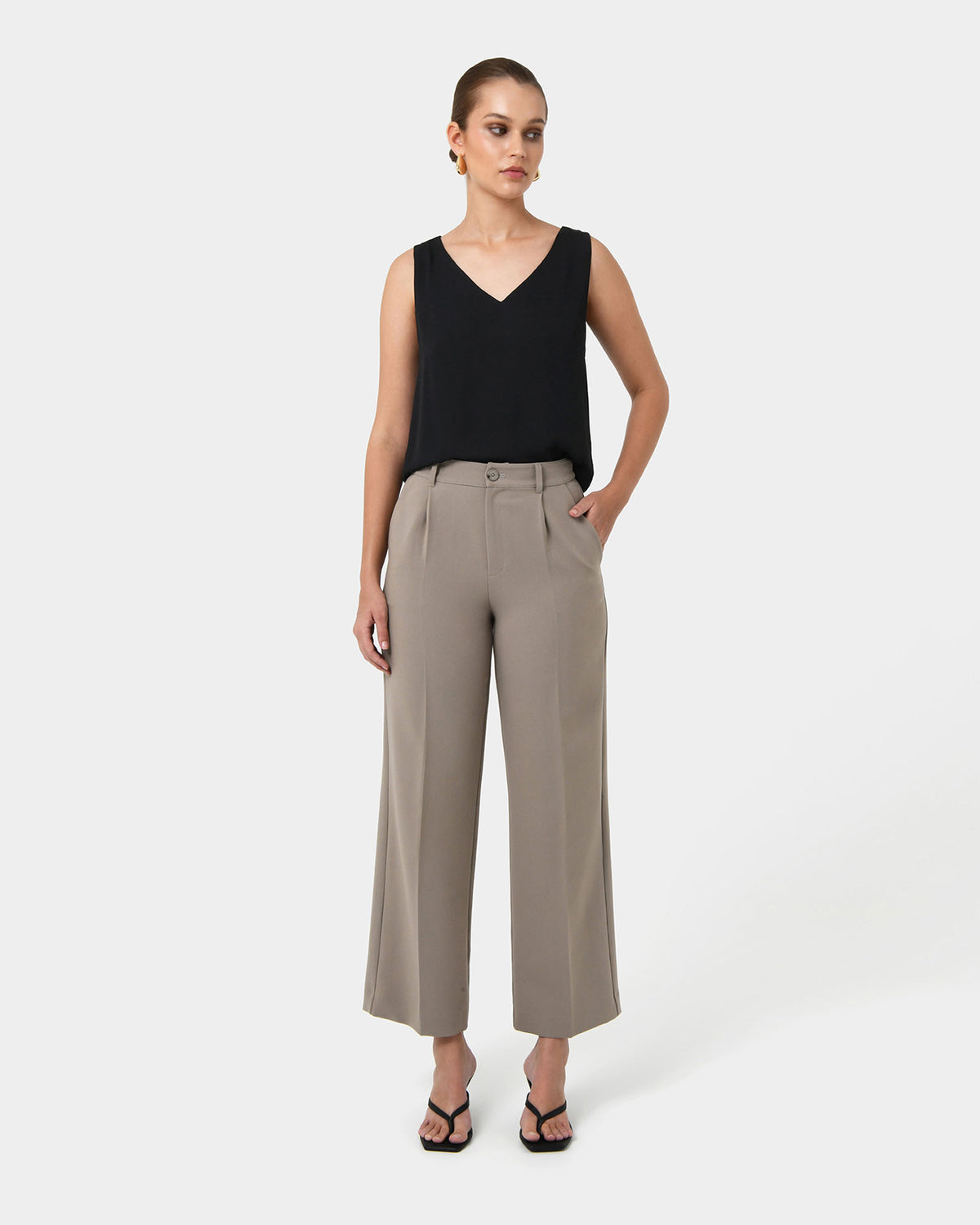 Blair V-neck Crop Top in black — full-length view