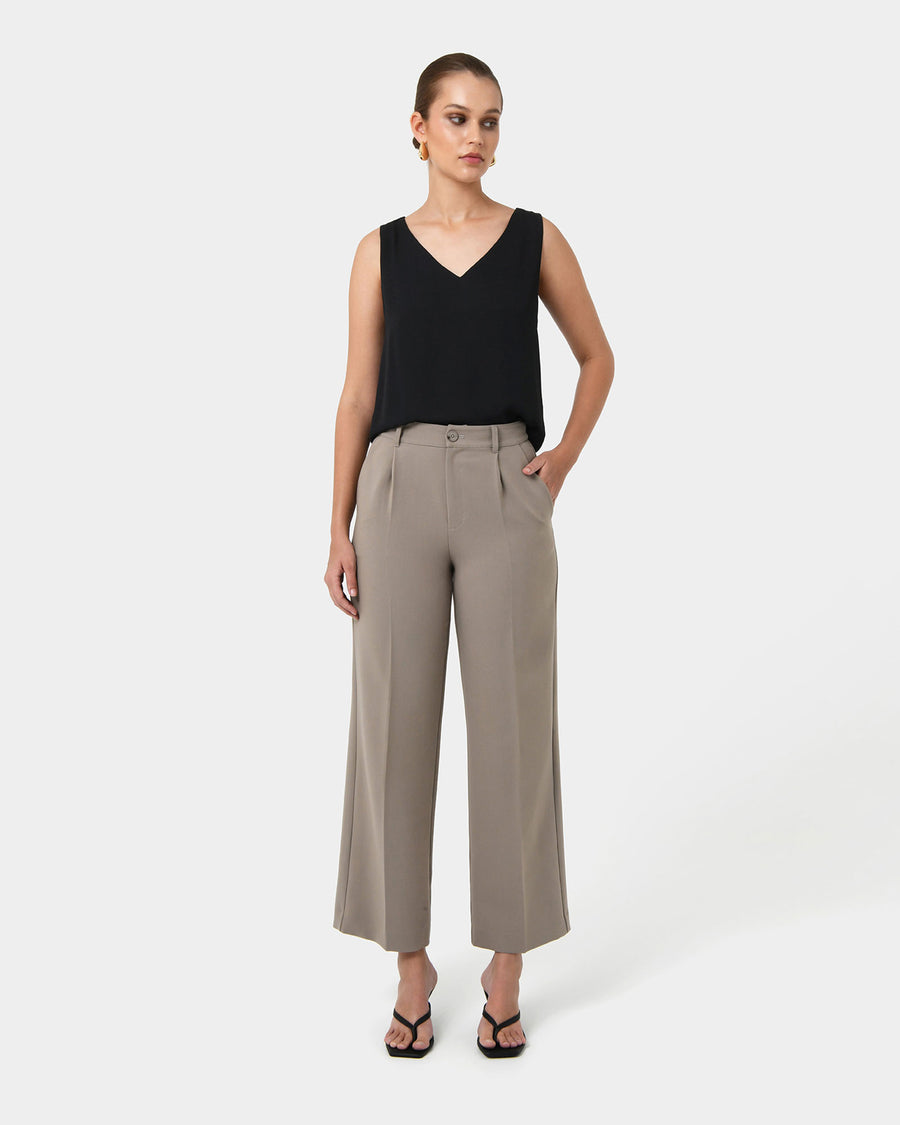 Blair V-neck Crop Top in black — full-length view