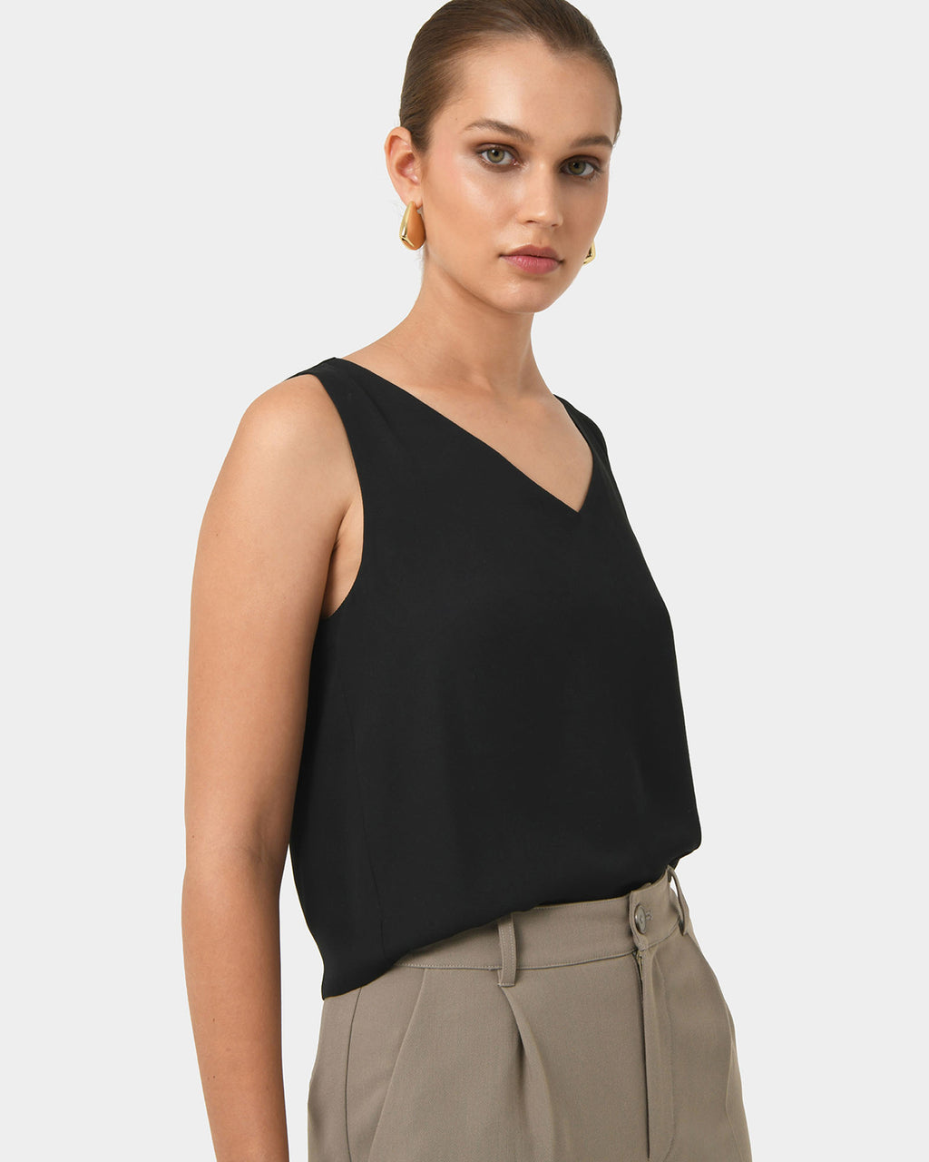 Blair V-neck Crop Top in black — side view