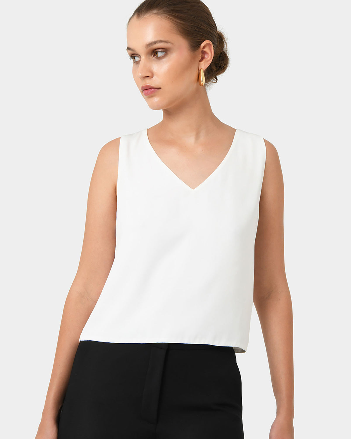 Blair V-neck Crop Top in ivory — close-up view