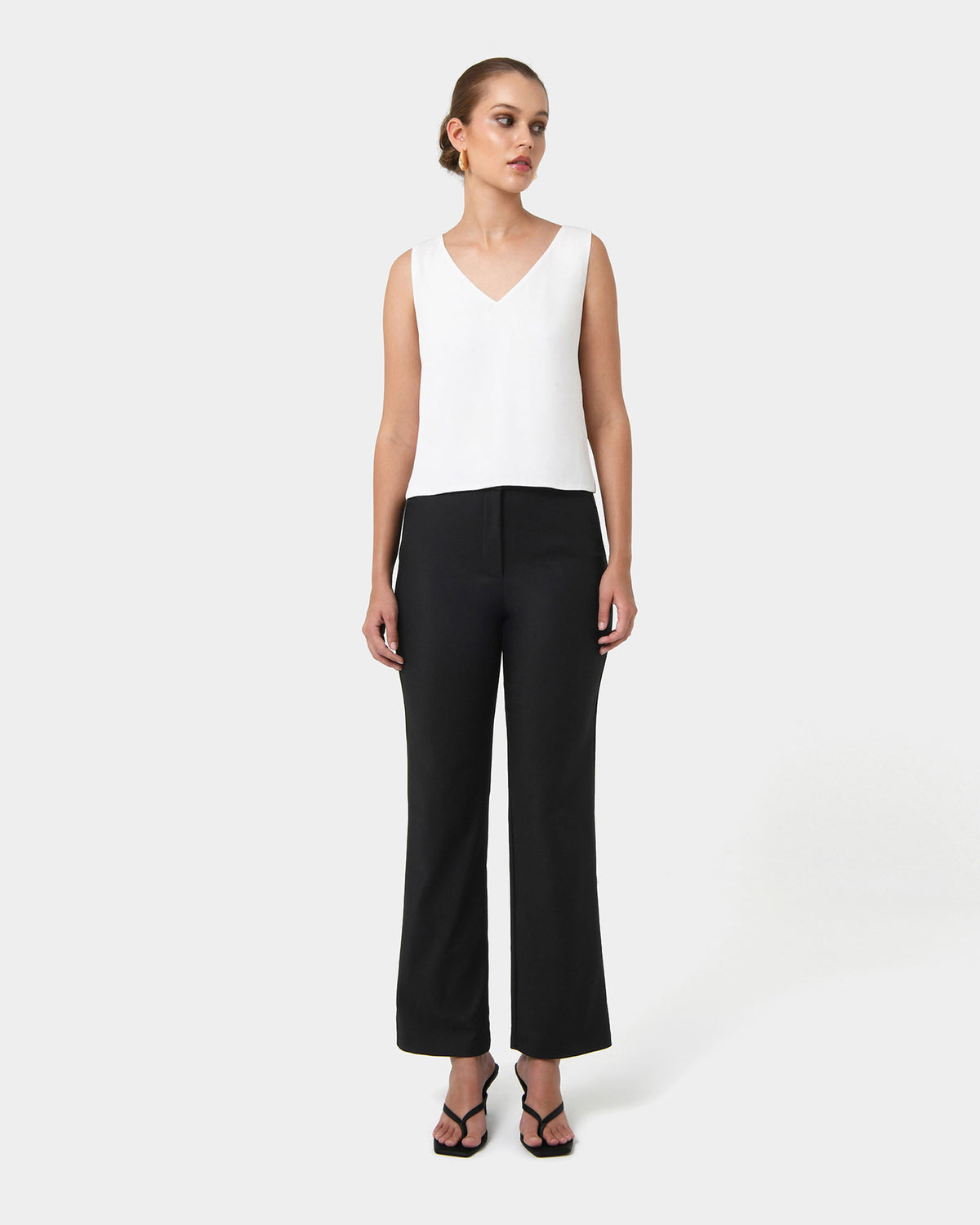 Blair V-neck Crop Top in ivory — full-length view