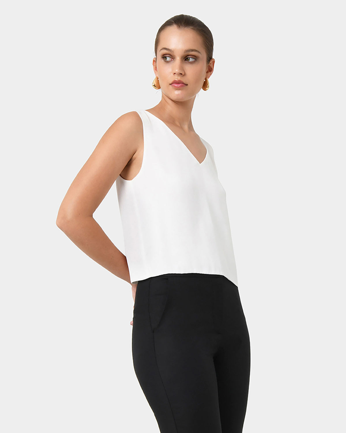 Blair V-neck Crop Top in ivory — side view