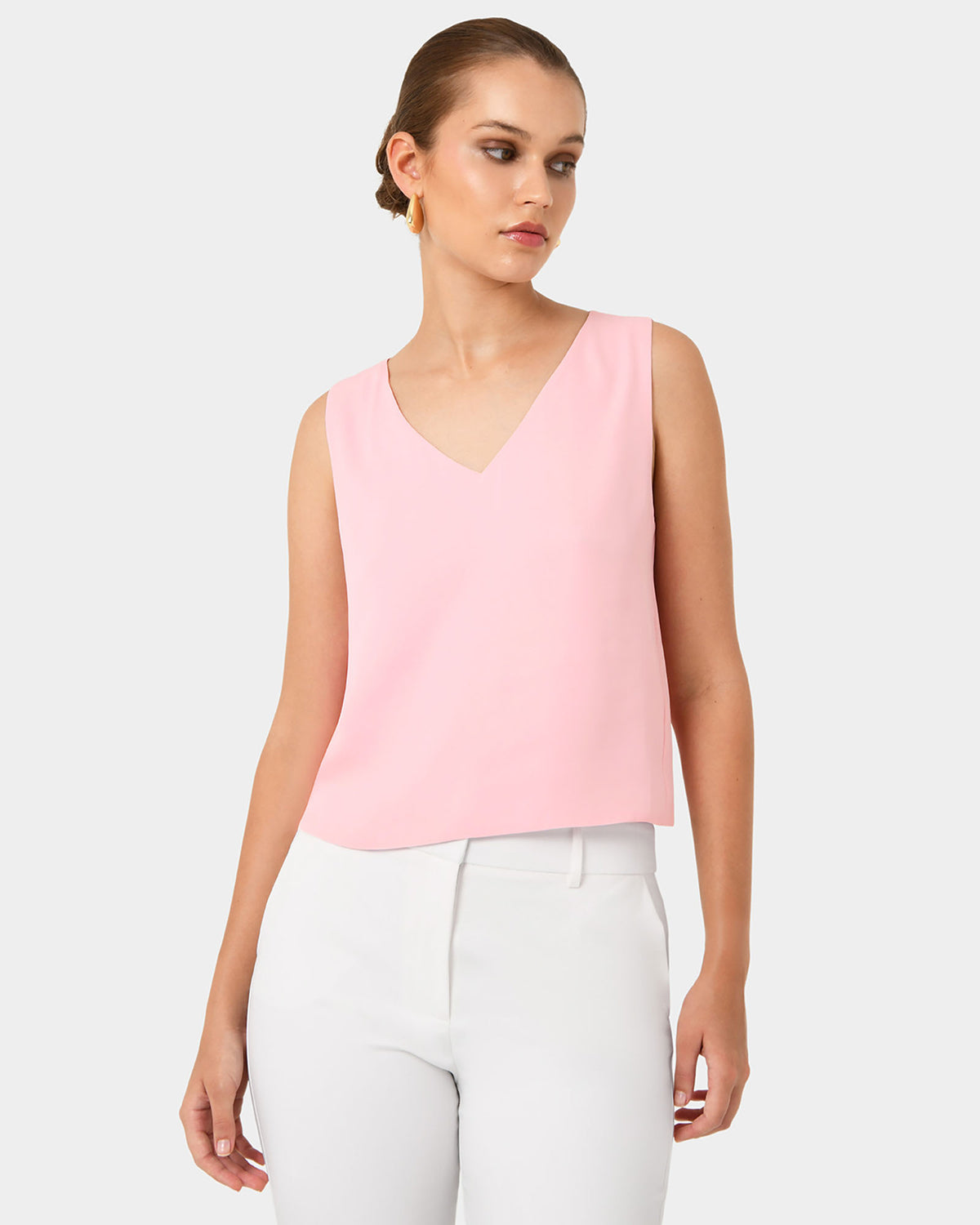 Blair V-neck Crop Top in pink — close-up view