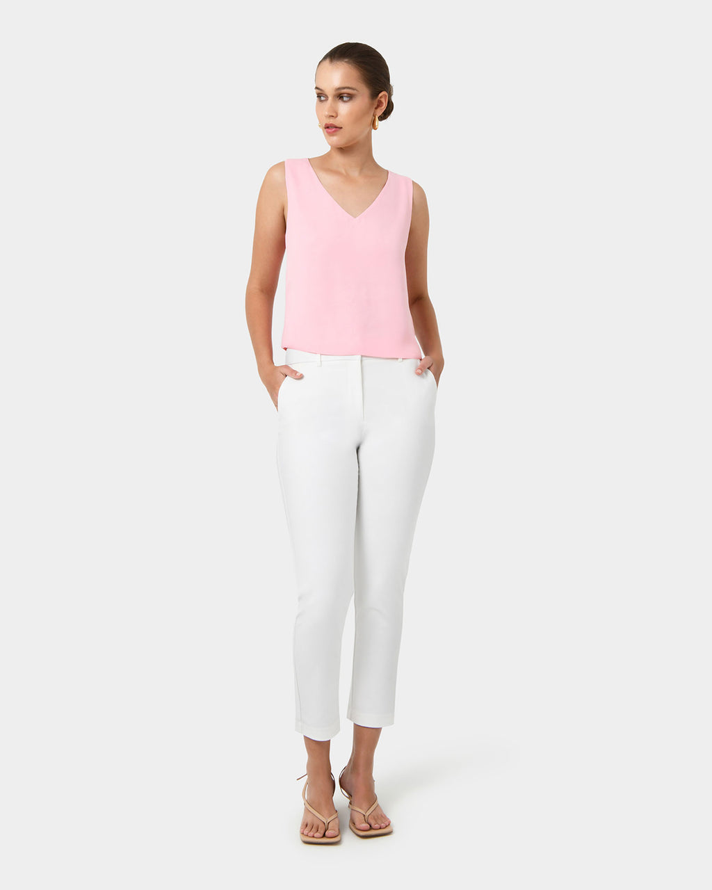 Blair V-neck Crop Top in pink — full-length view