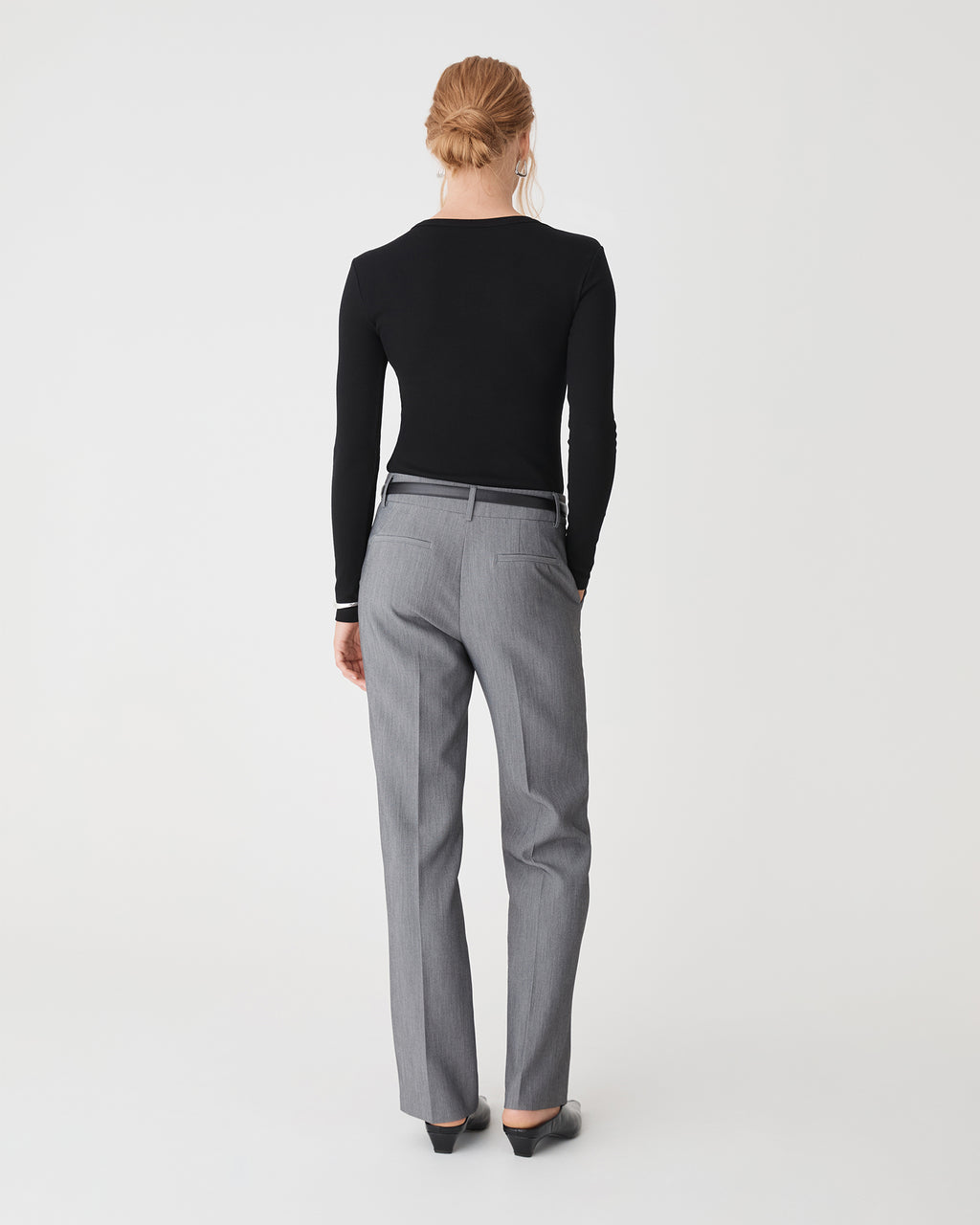 Devon Long Sleeve Rib Tee in black — back view