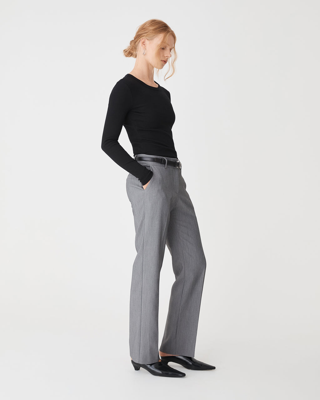 Devon Long Sleeve Rib Tee in black — side view