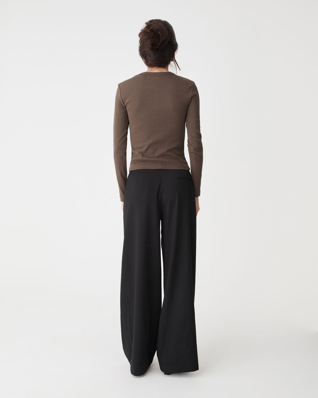 Devon Long Sleeve Rib Tee in chocolate — back view