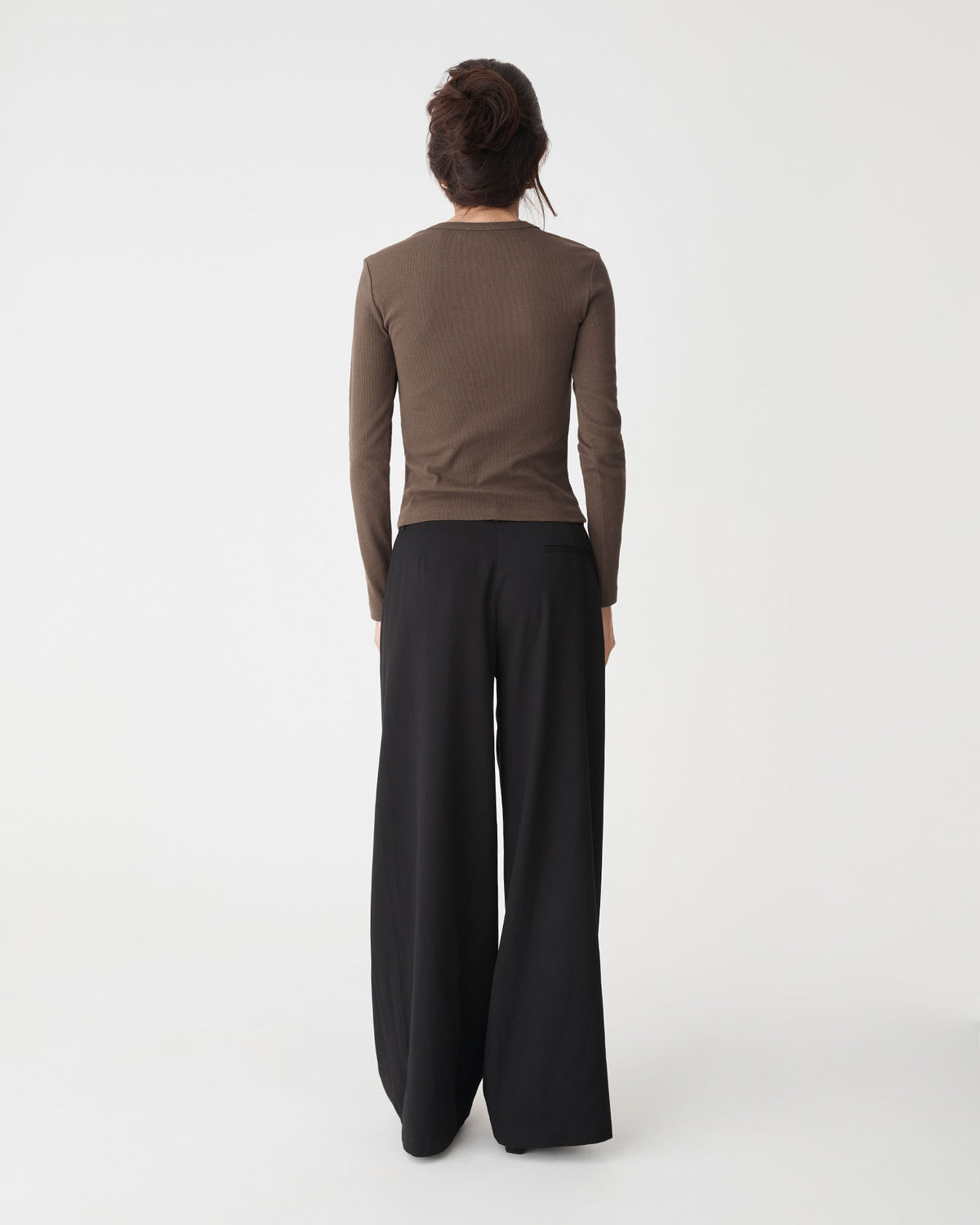Devon Long Sleeve Rib Tee in chocolate — back view