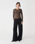 Devon Long Sleeve Rib Tee in chocolate — full-length view
