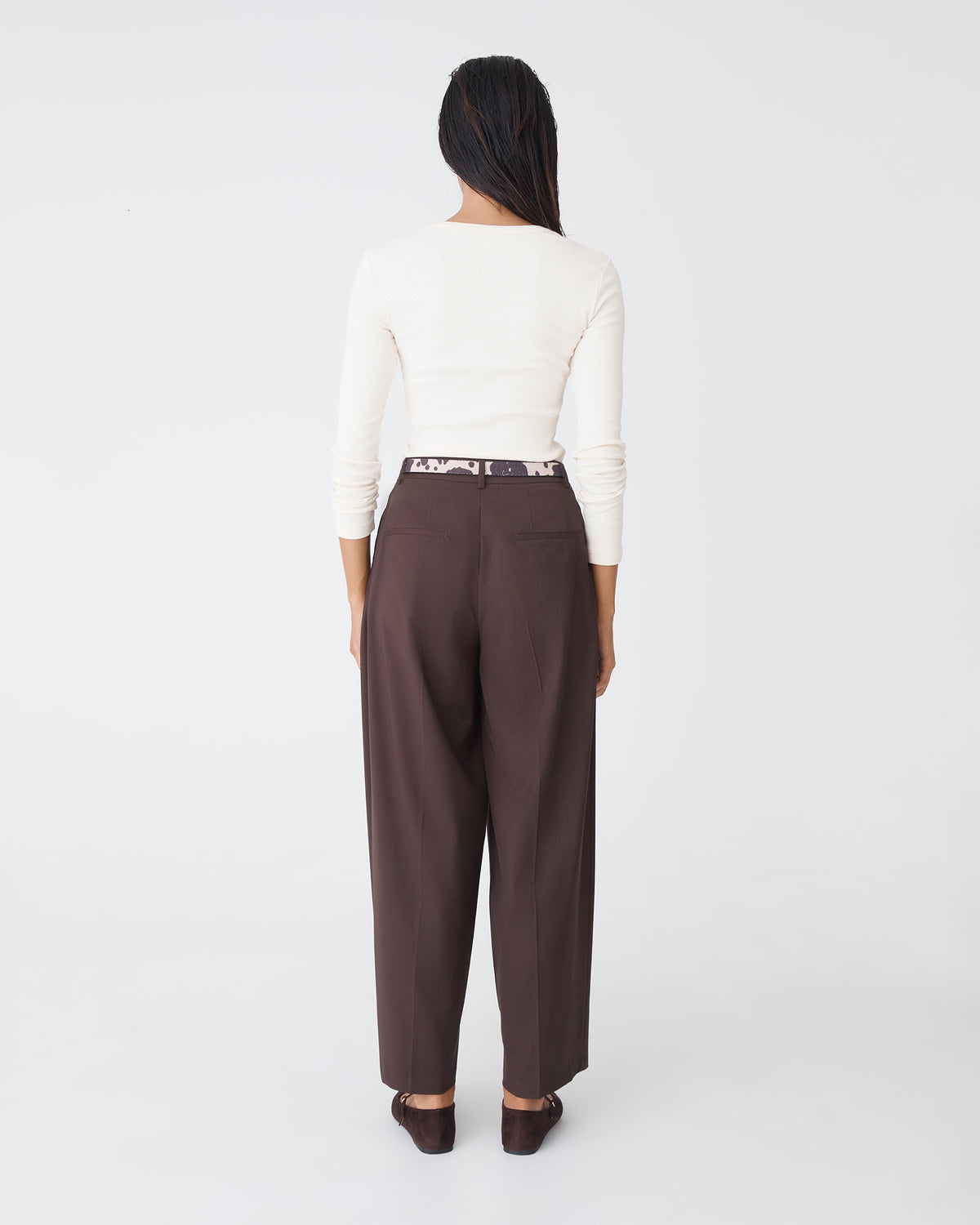 Devon Long Sleeve Rib Tee in cream — back view