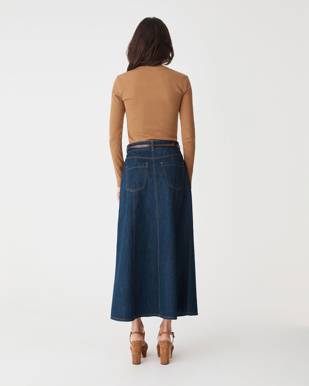 Devon Long Sleeve Rib Tee in ochre — back view