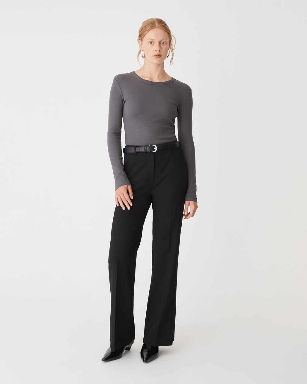 Devon Long Sleeve Rib Tee in slate — full-length view