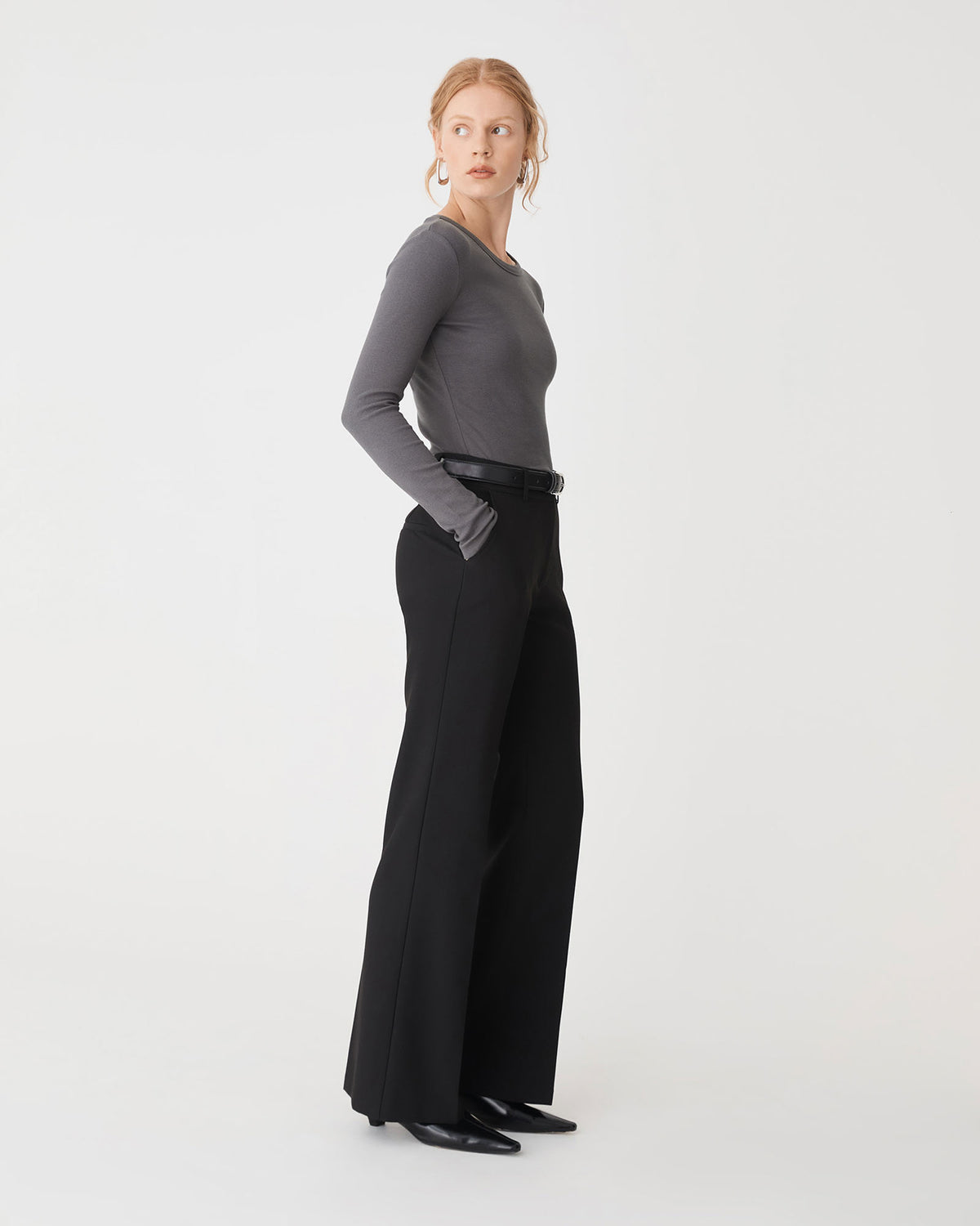 Devon Long Sleeve Rib Tee in slate — side view