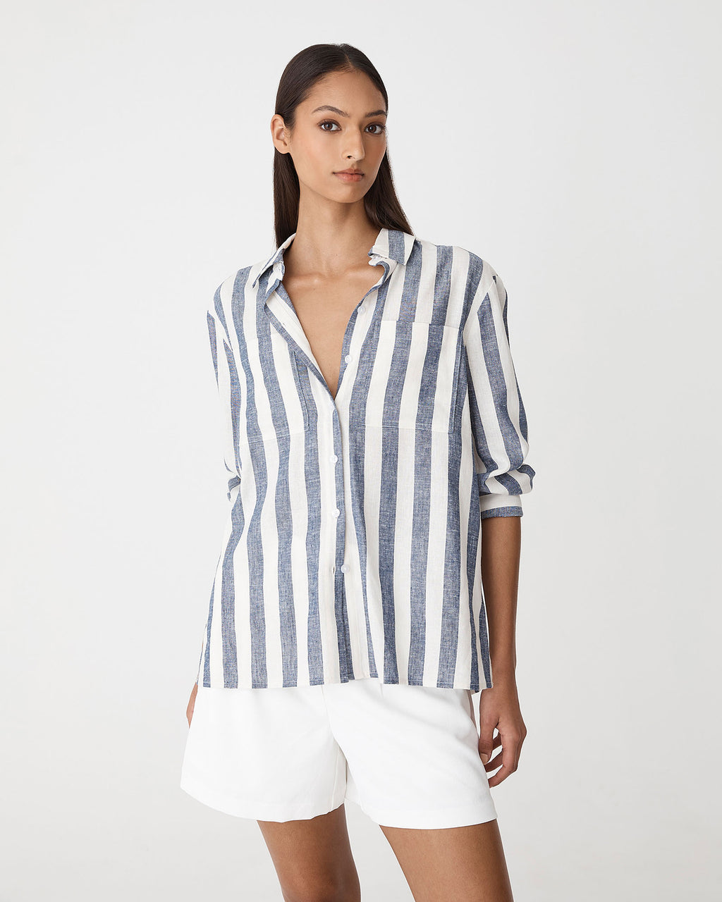 Ikaria Linen Blend Shirt in blue stripe — view 2