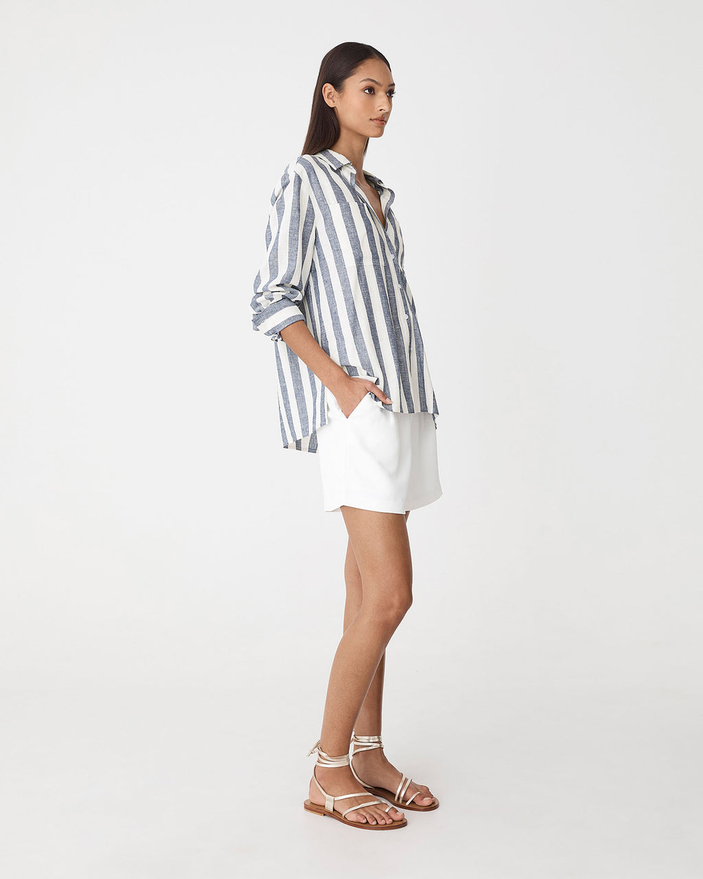 Ikaria Linen Blend Shirt in blue stripe — view 4