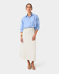Baire Pleated Crop Shirt in blue — full-length view