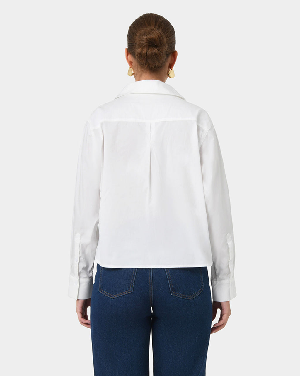 Baire Pleated Crop Shirt in white — back view