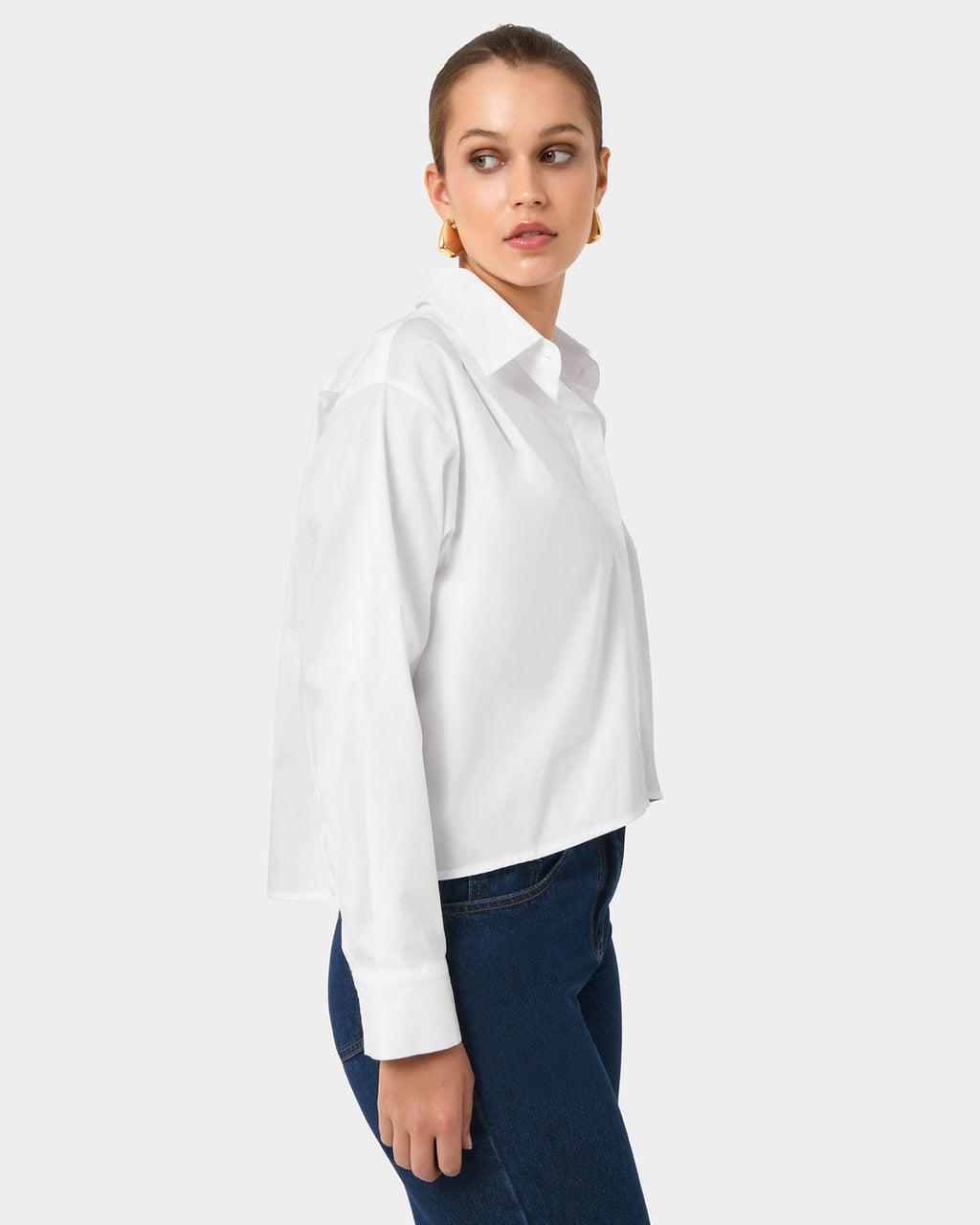 Baire Pleated Crop Shirt in white — side view