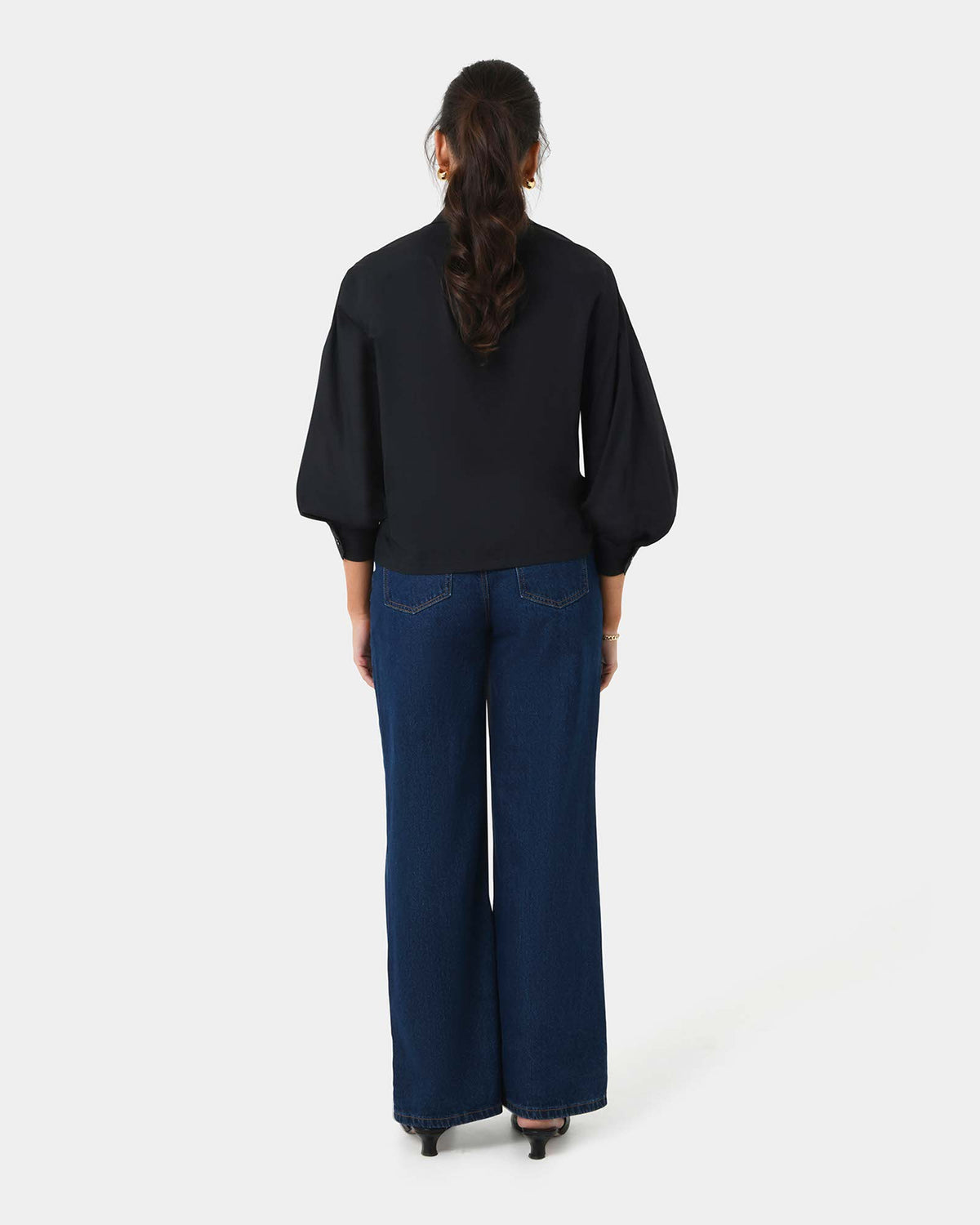 Lica Puff Sleeve Shirt in black — back view