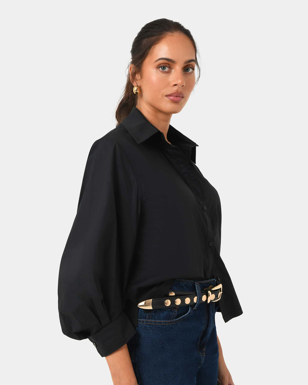 Lica Puff Sleeve Shirt in black — side view