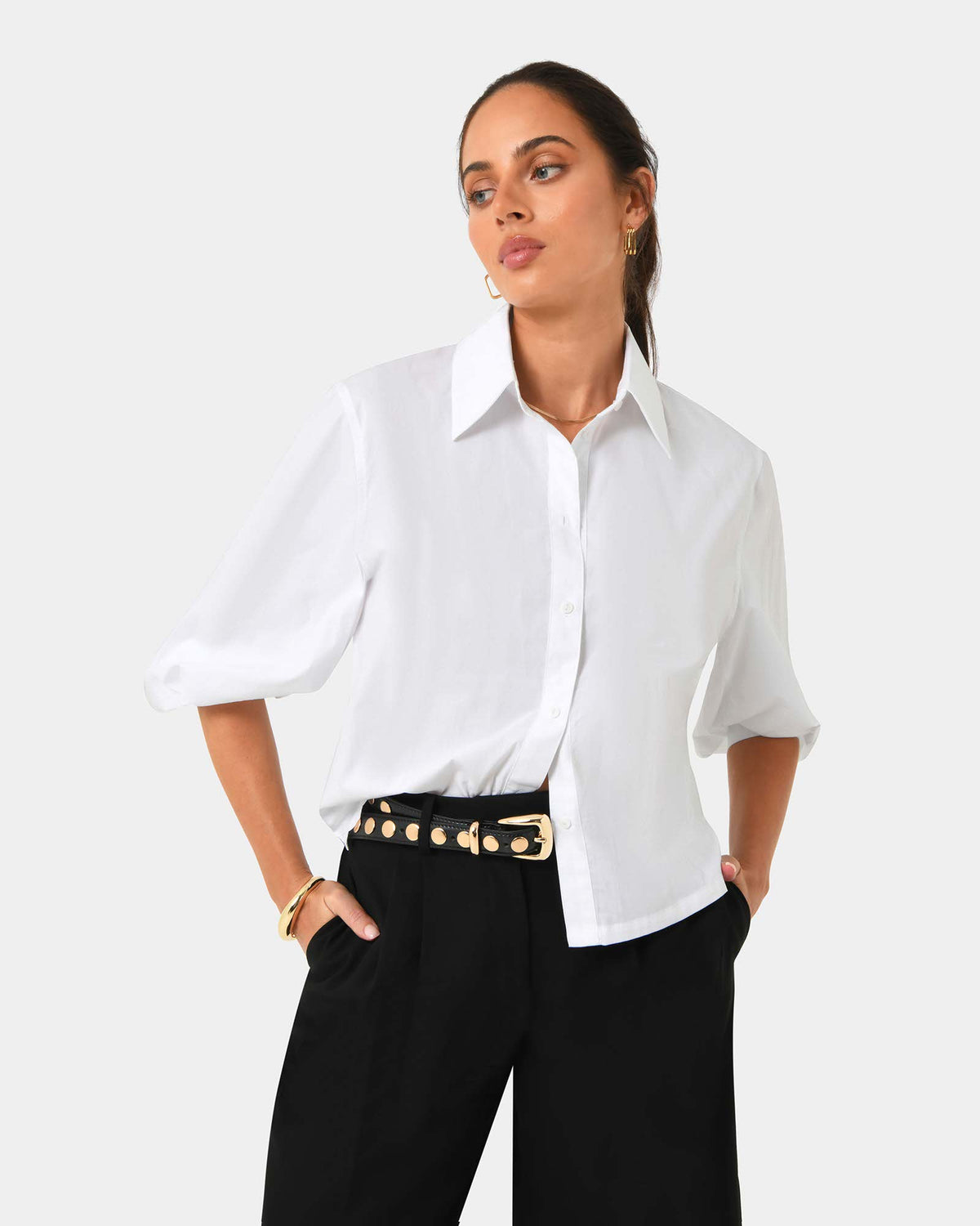 Lica Puff Sleeve Shirt in white — close-up view