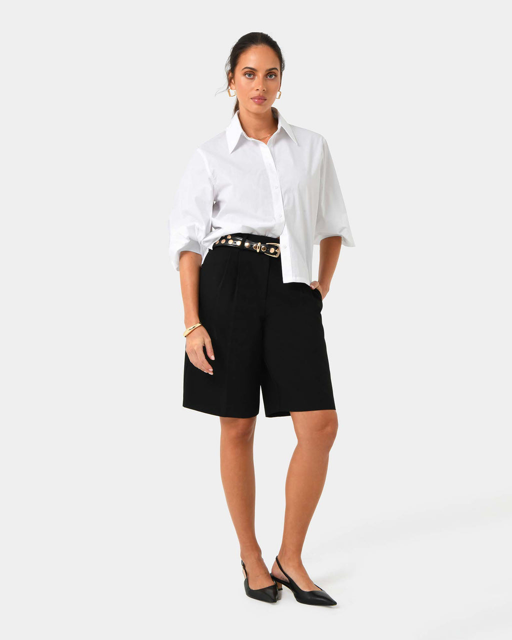 Lica Puff Sleeve Shirt in white — full-length view