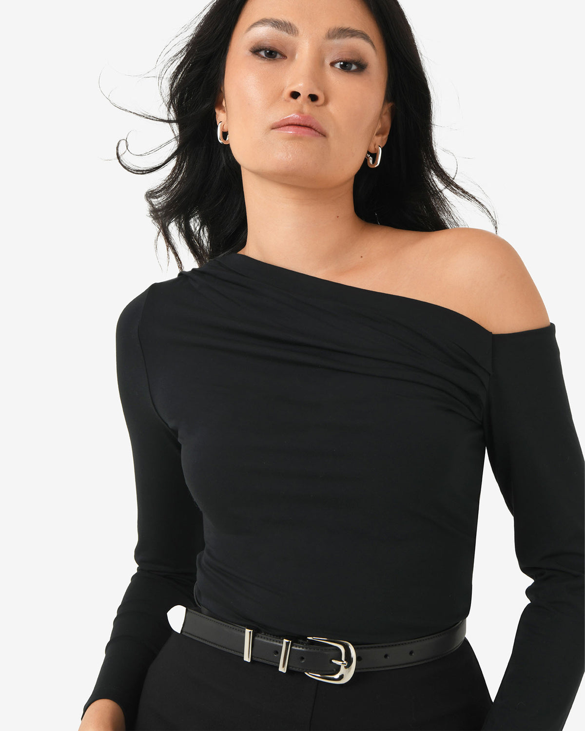 Felicha Asymmetric Top in black — close-up view