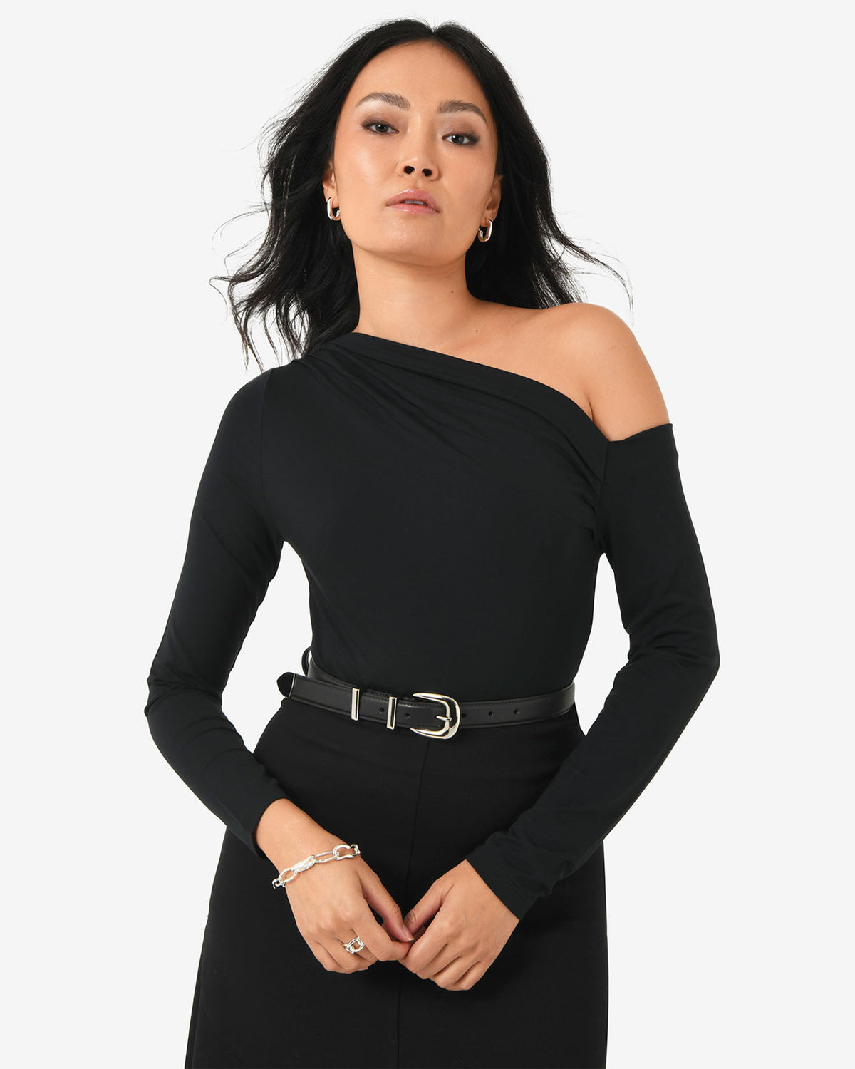 Felicha Asymmetric Top in black — close-up view 3