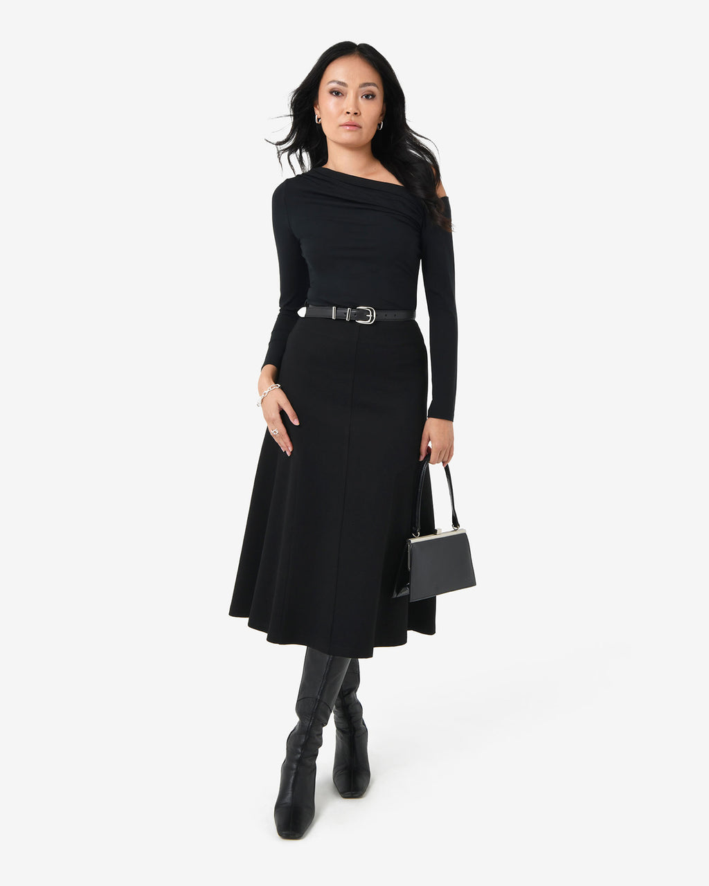 Felicha Asymmetric Top in black — full-length view