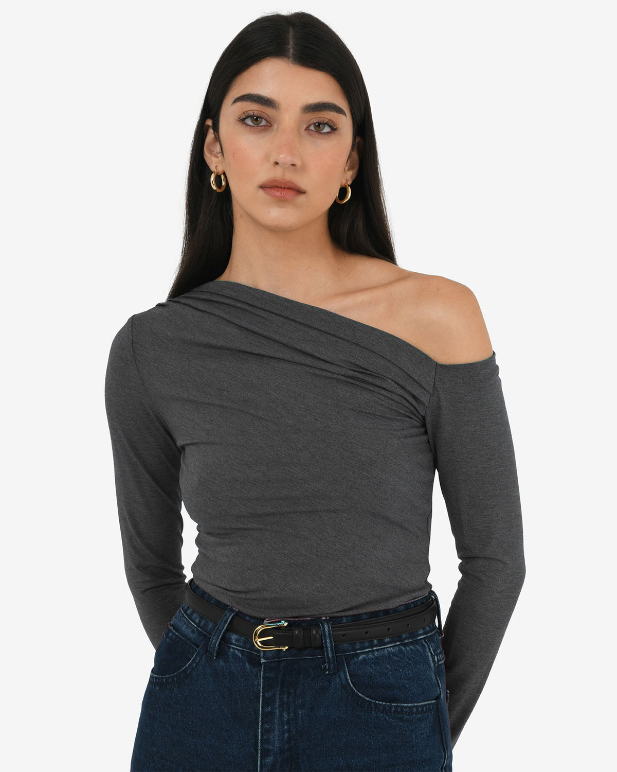 Felicha Asymmetric Top in charcoal — close-up view 2