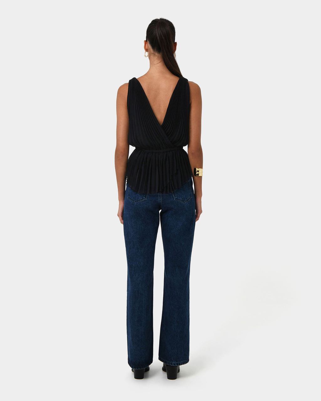 Arina Pleated Top in black — back view