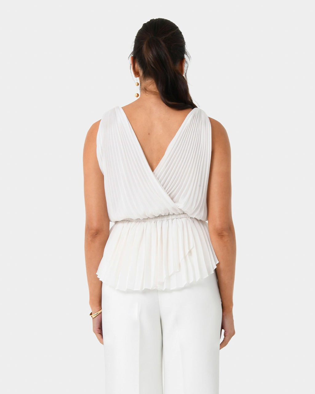Arina Pleated Top in vanilla — back view