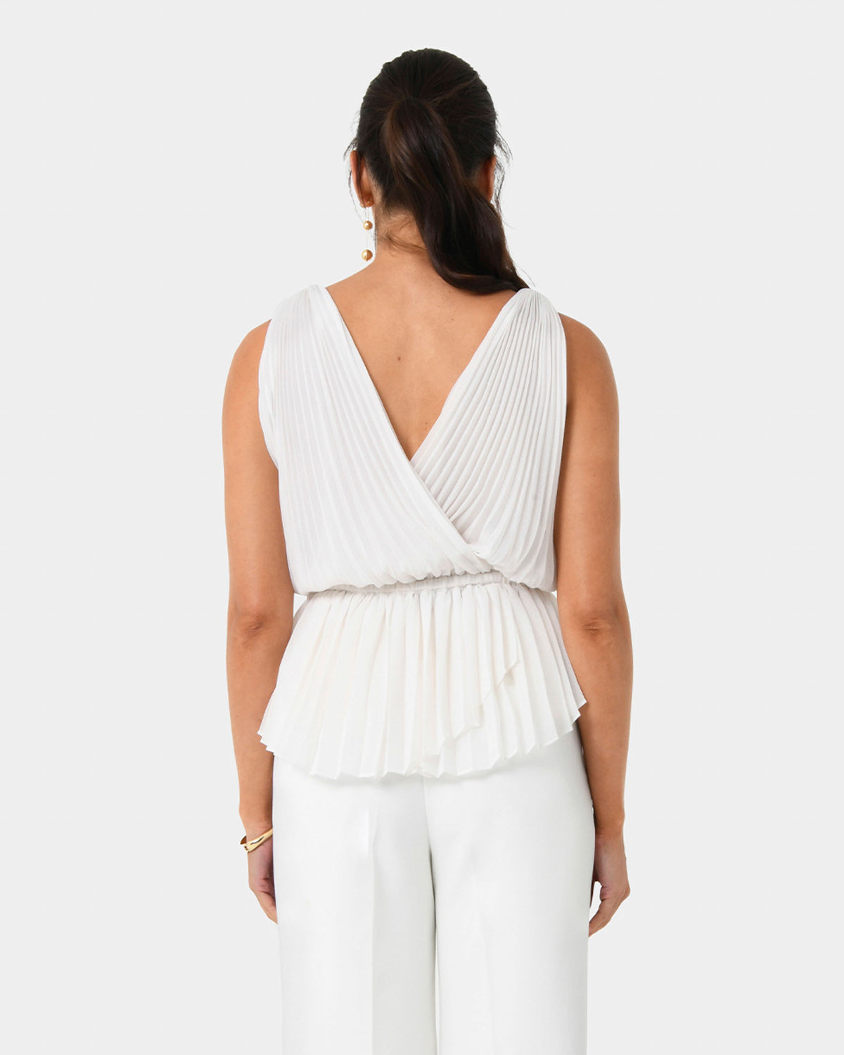 Arina Pleated Top in vanilla — back view