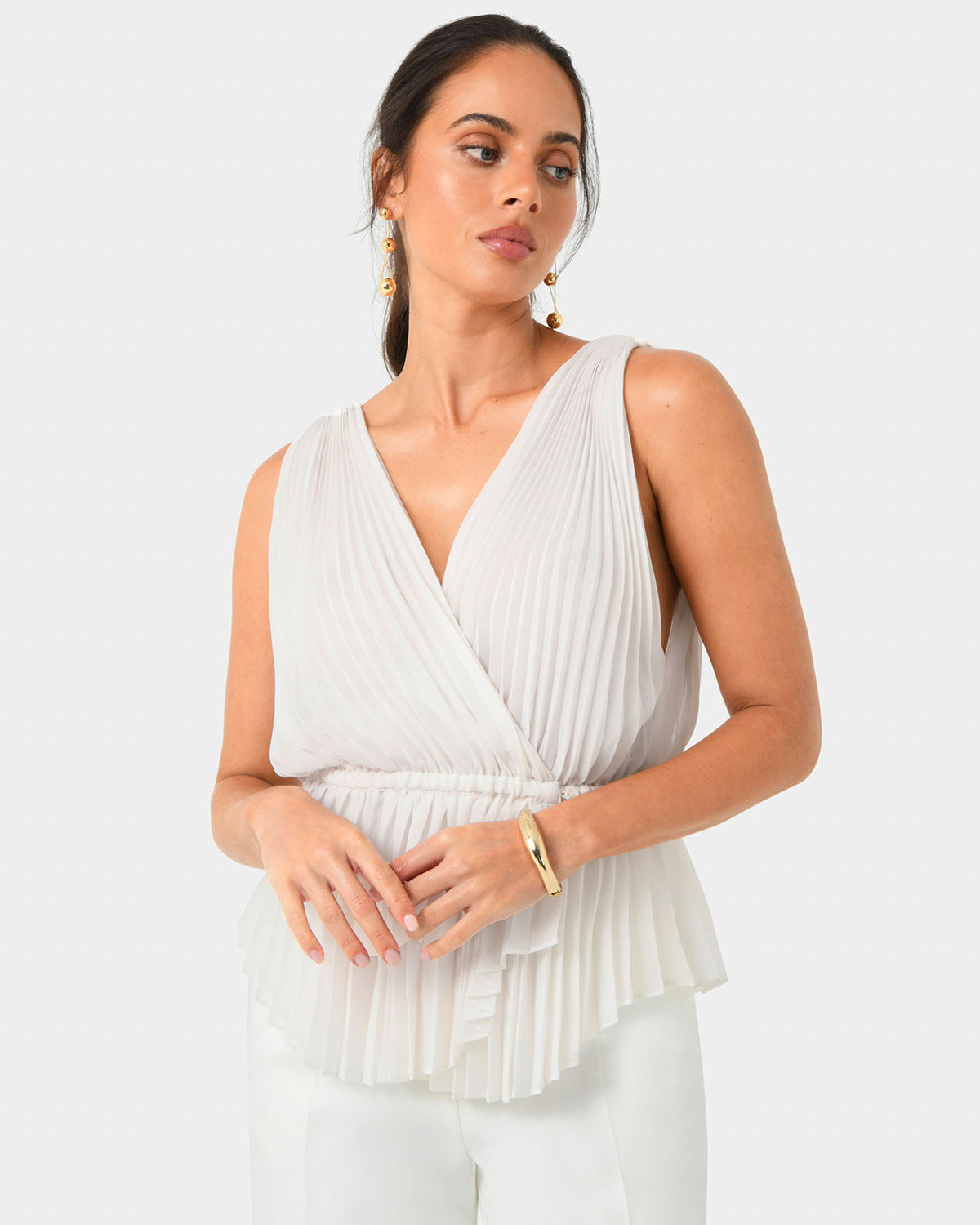 Arina Pleated Top in vanilla — close-up view 2