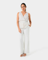 Arina Pleated Top in vanilla — full-length view