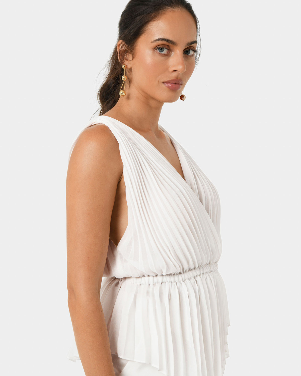 Arina Pleated Top in vanilla — side view