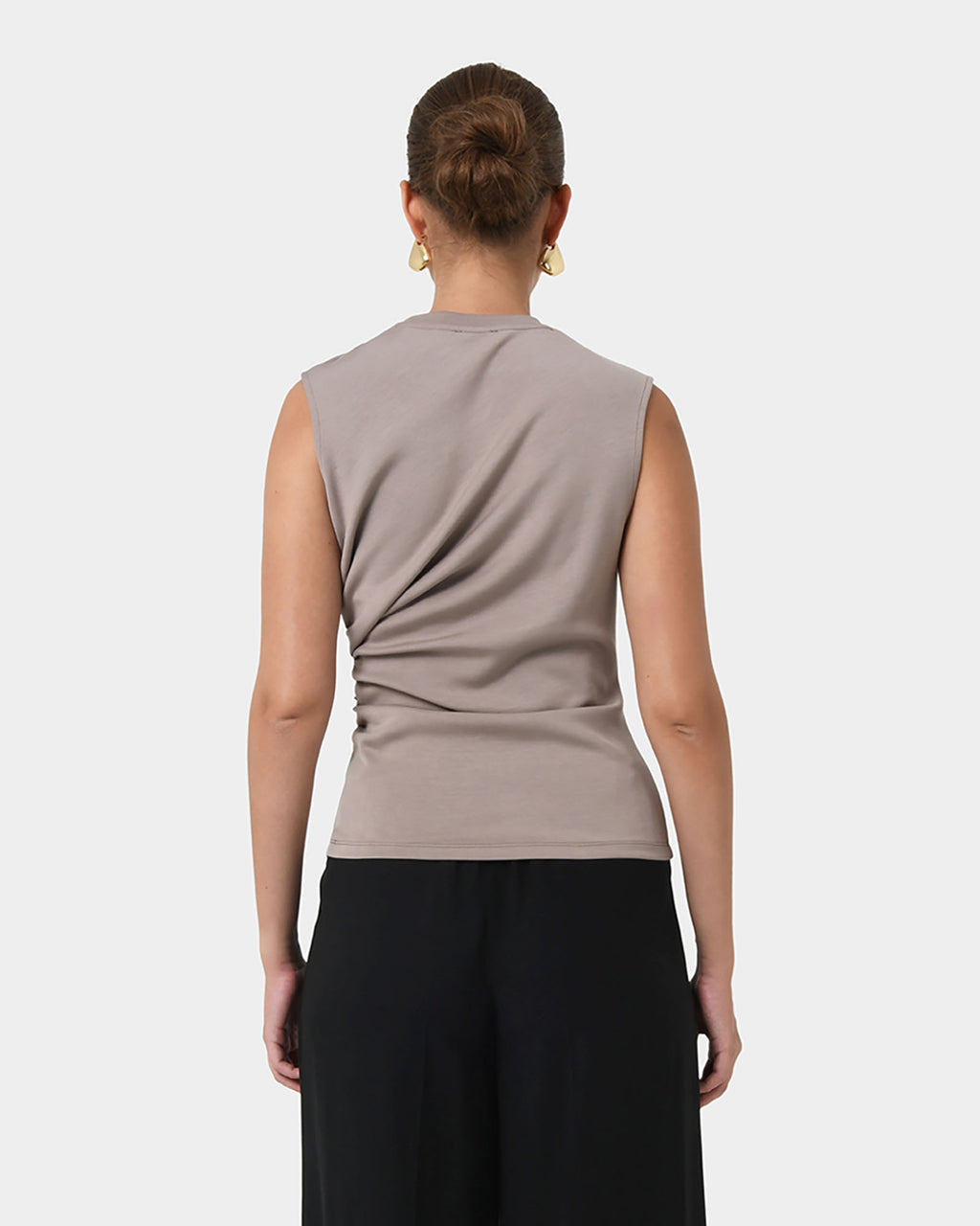 Lulu Ruched Top in mushroom — back view