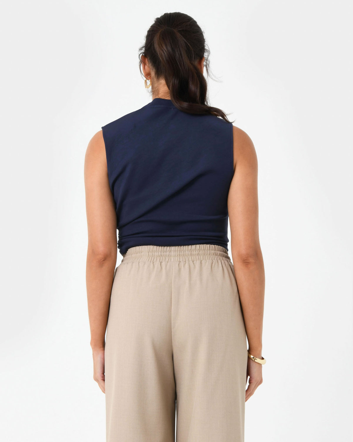 Lulu Ruched Top in navy — back view
