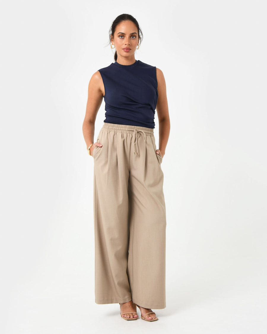 Lulu Ruched Top in navy — full-length view