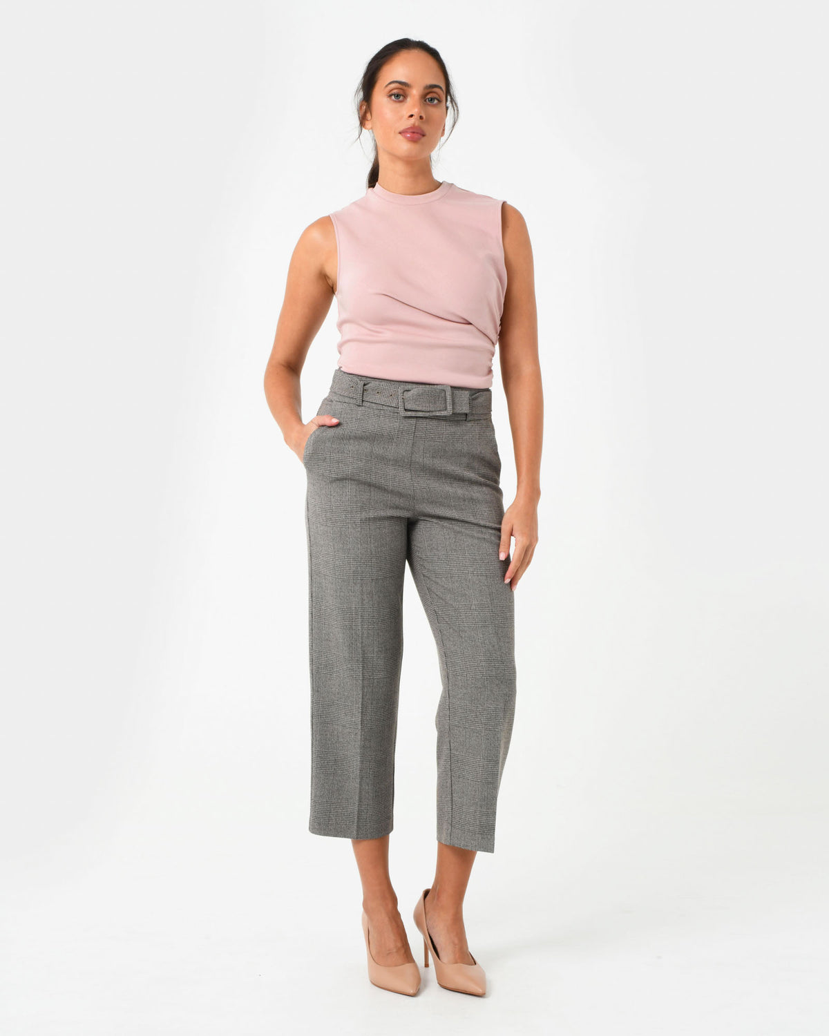 Lulu Ruched Top in pink — full-length view