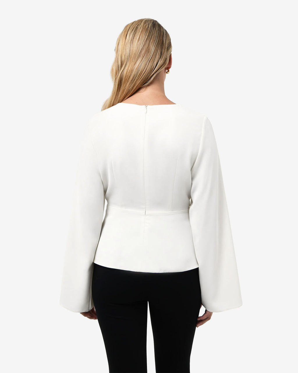 Melody Long Sleeve Draped Top in ivory — back view