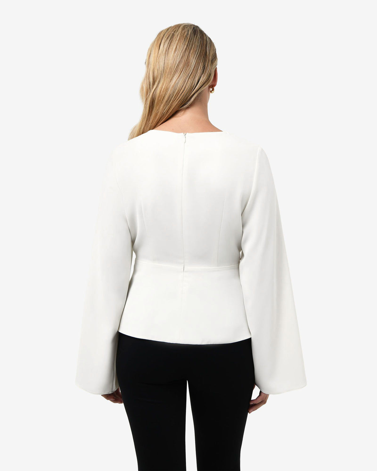 Melody Long Sleeve Draped Top in ivory — back view